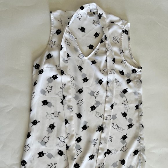 Cat lover summer dressy sleeveless sheer women shirt - Picture 2 of 4